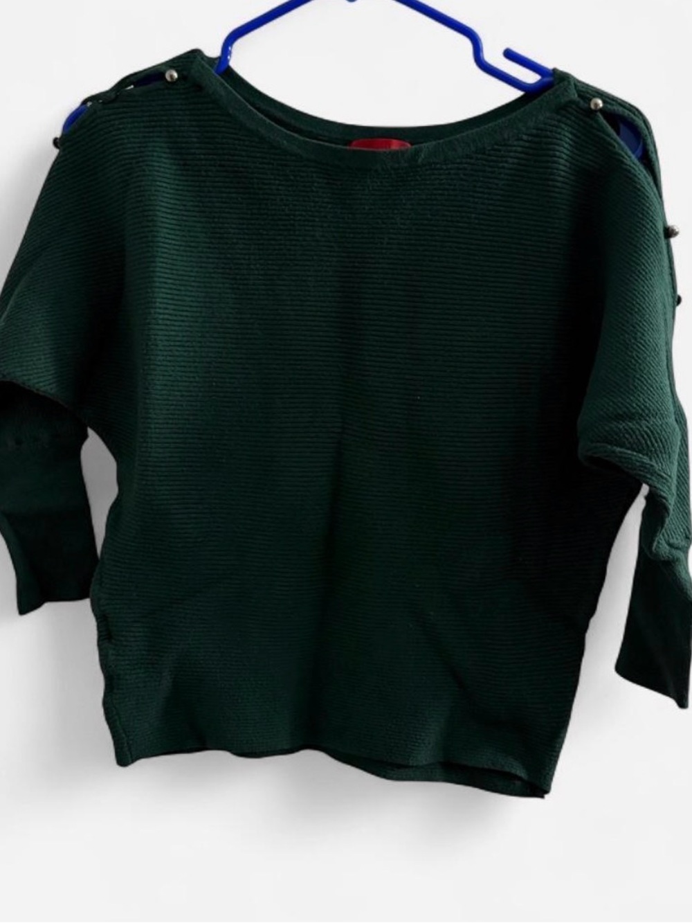 Jennifer Lopez Dark Green Button-Shoulder Crew Neck Sweater